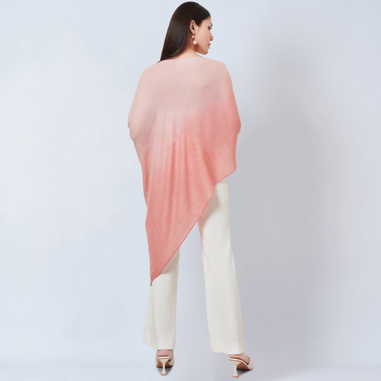 Pink Ombre Asymmetrical Embellished Cashmere Poncho