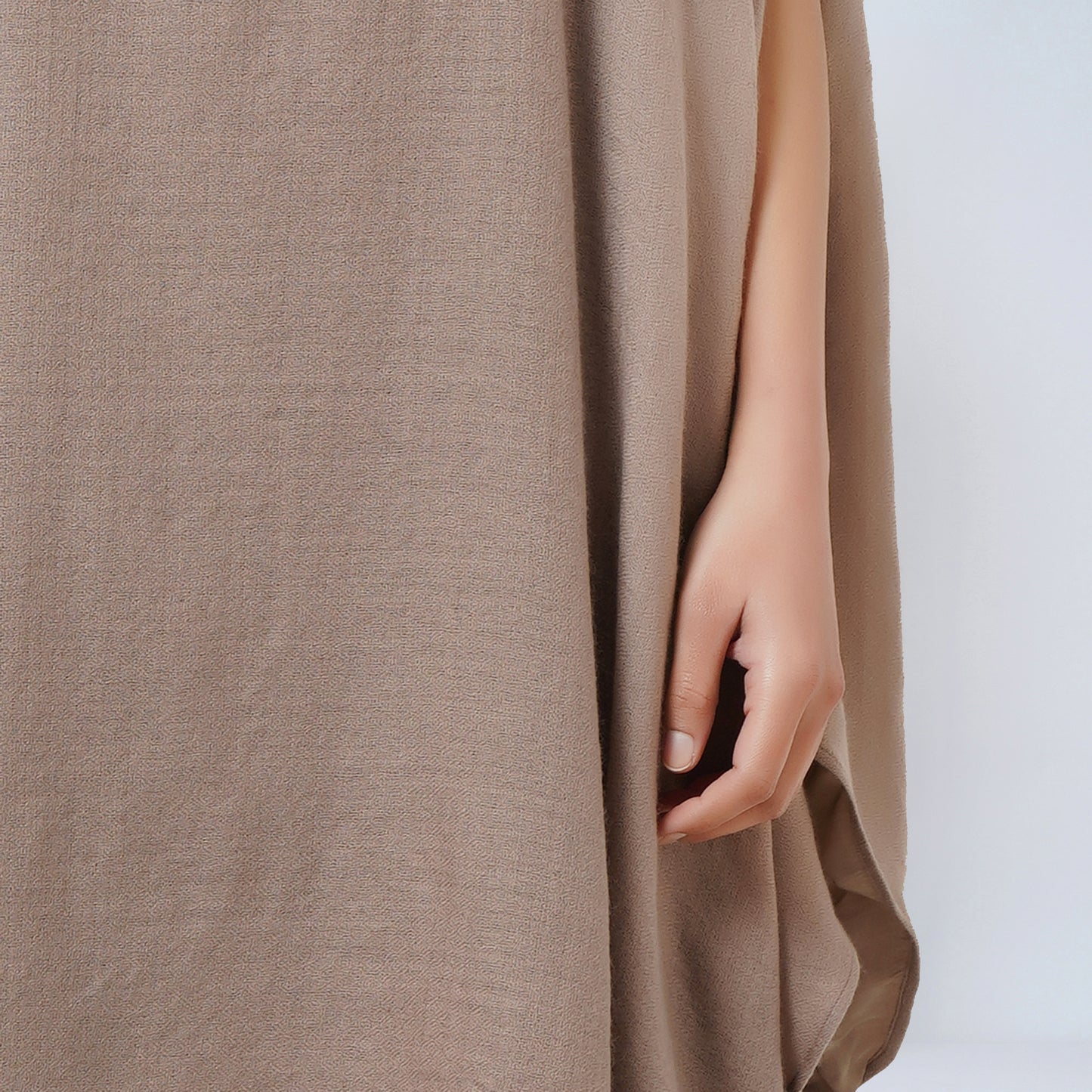 Taupe Embellished Long Cashmere Poncho