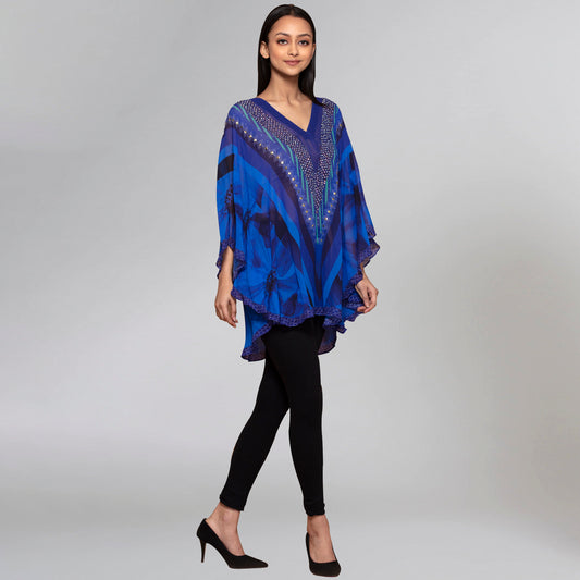 Blue Embellished Floral Tunic