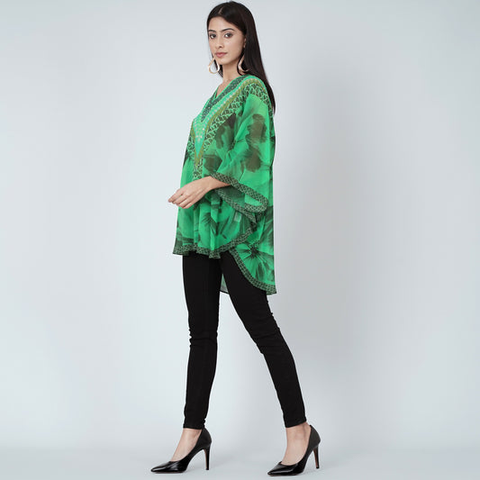 Forest Green Embellished Floral Tunic