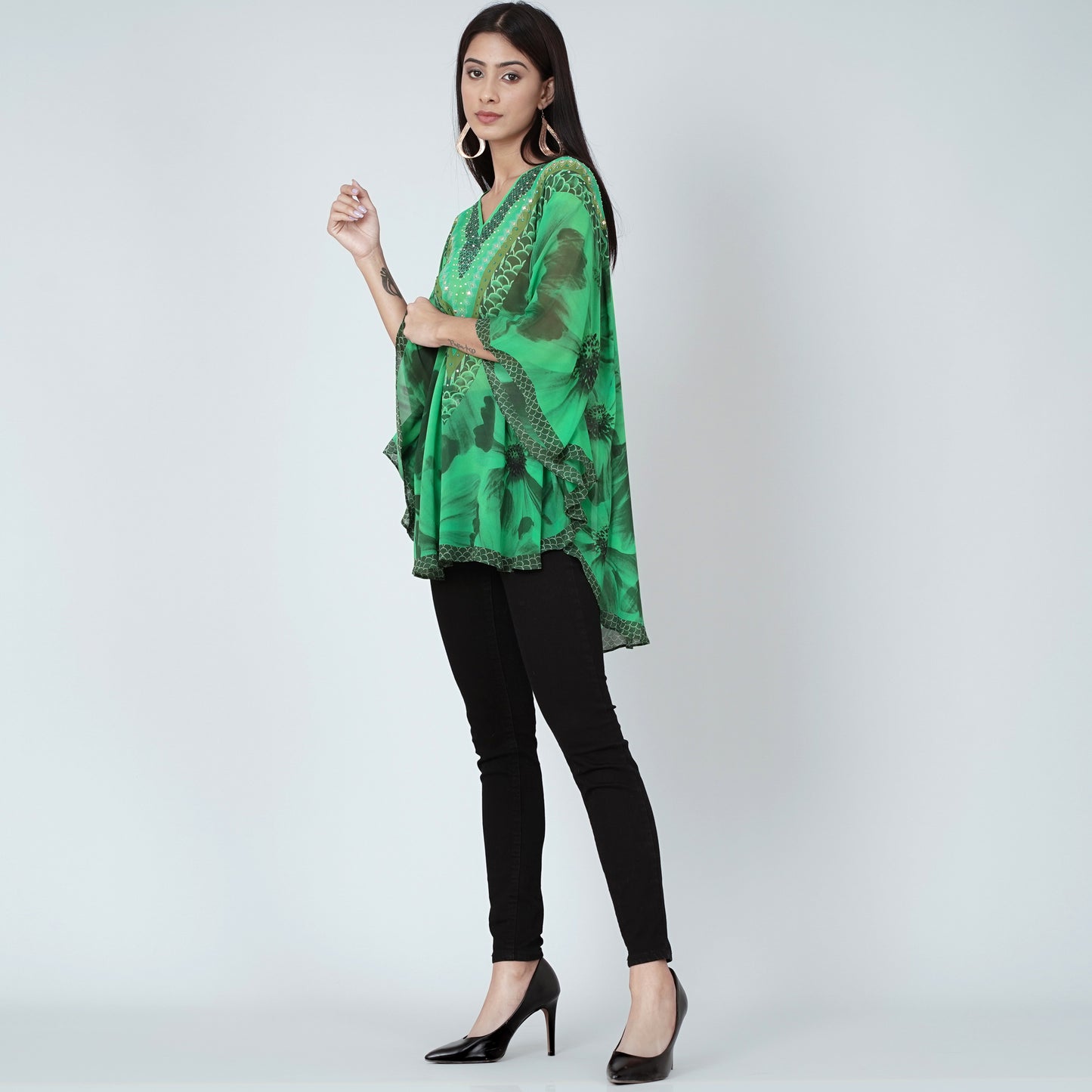 Forest Green Embellished Floral Tunic