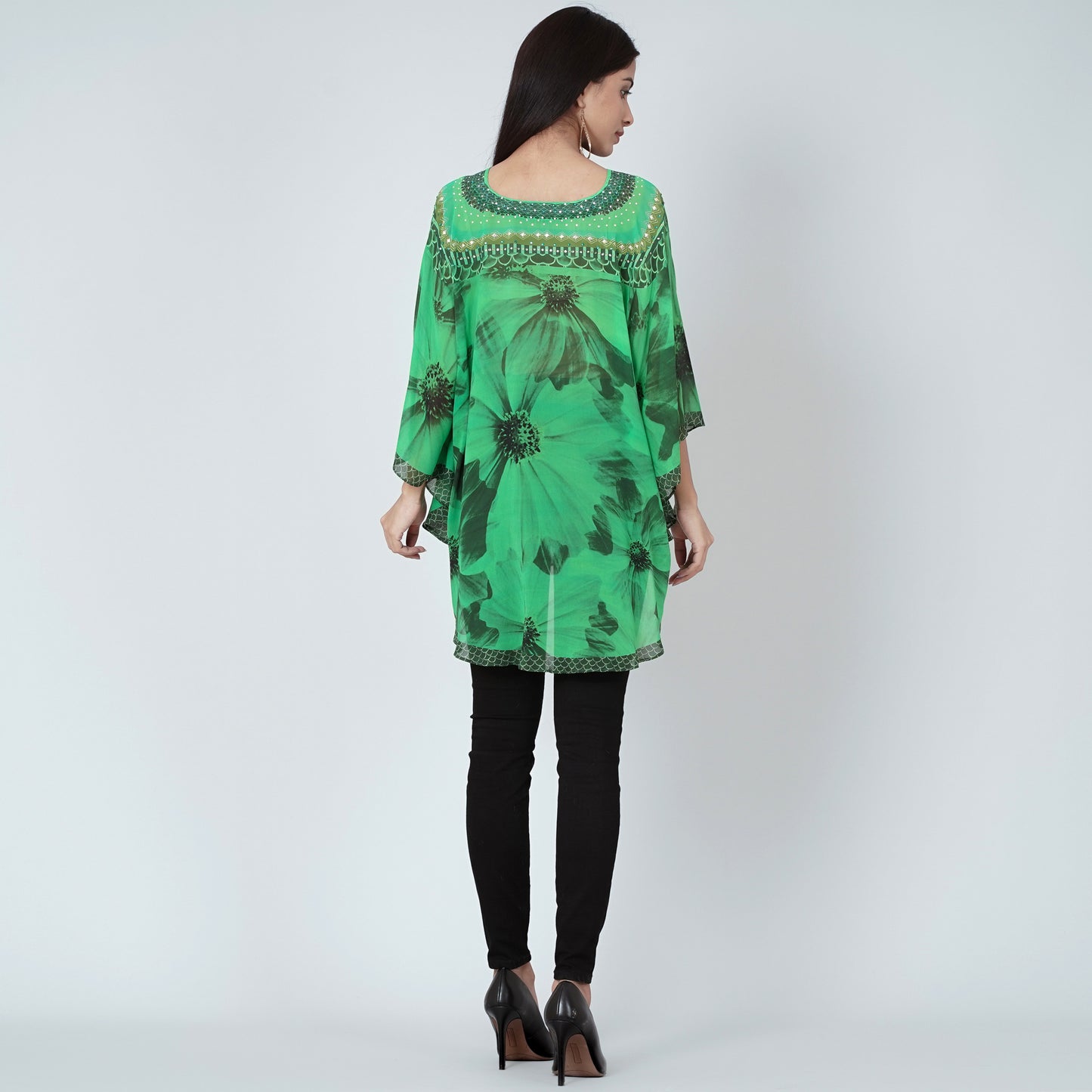 Forest Green Embellished Floral Tunic