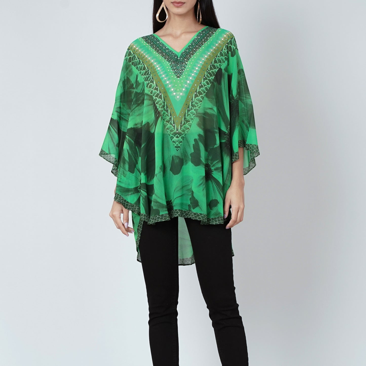 Forest Green Embellished Floral Tunic