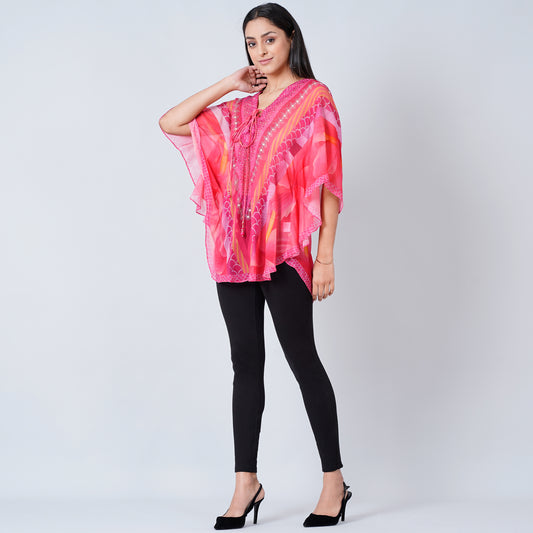 Pink Embellished Floral Tunic