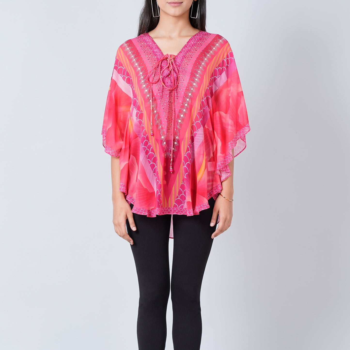 Pink Embellished Floral Tunic
