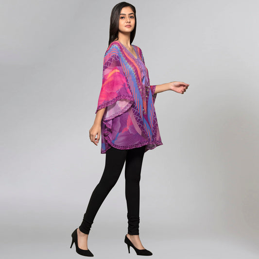 Pink and Purple Embellished Floral Tunic