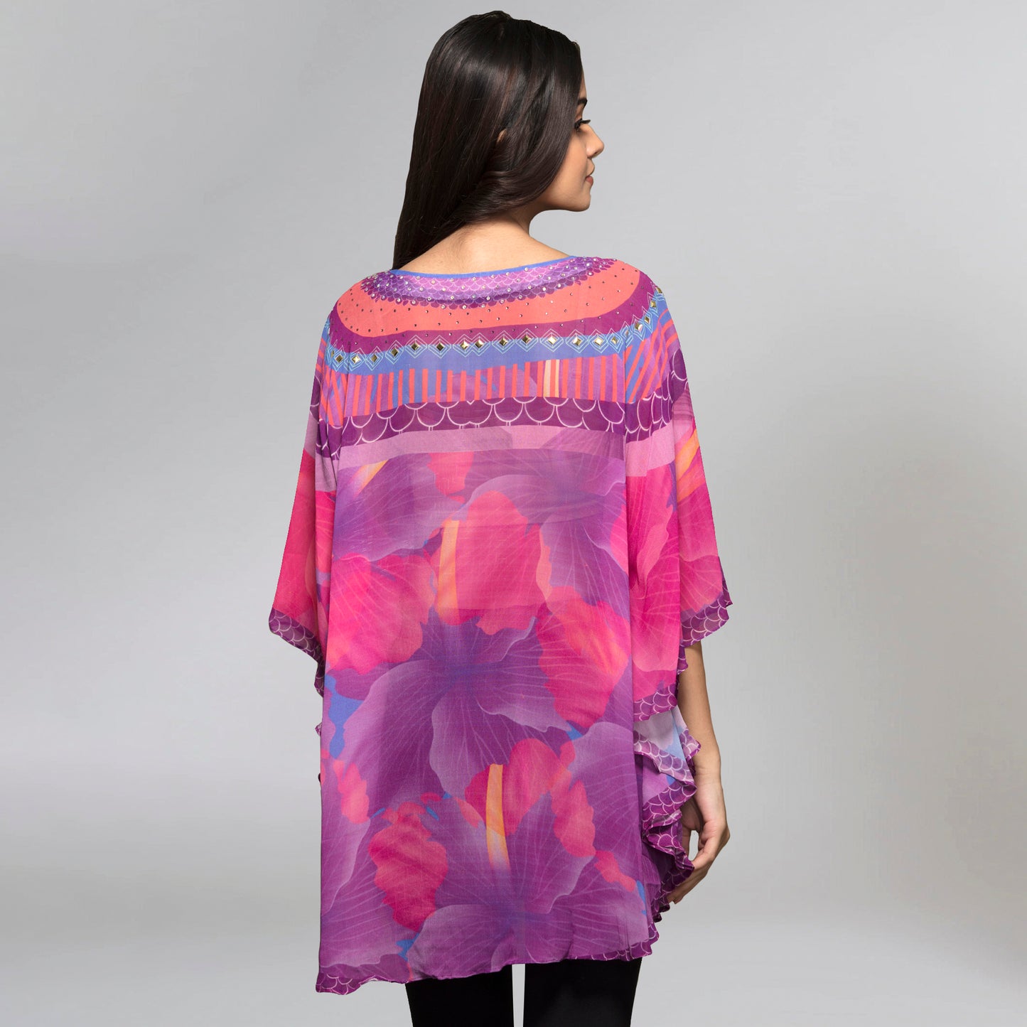 Pink and Purple Embellished Floral Tunic