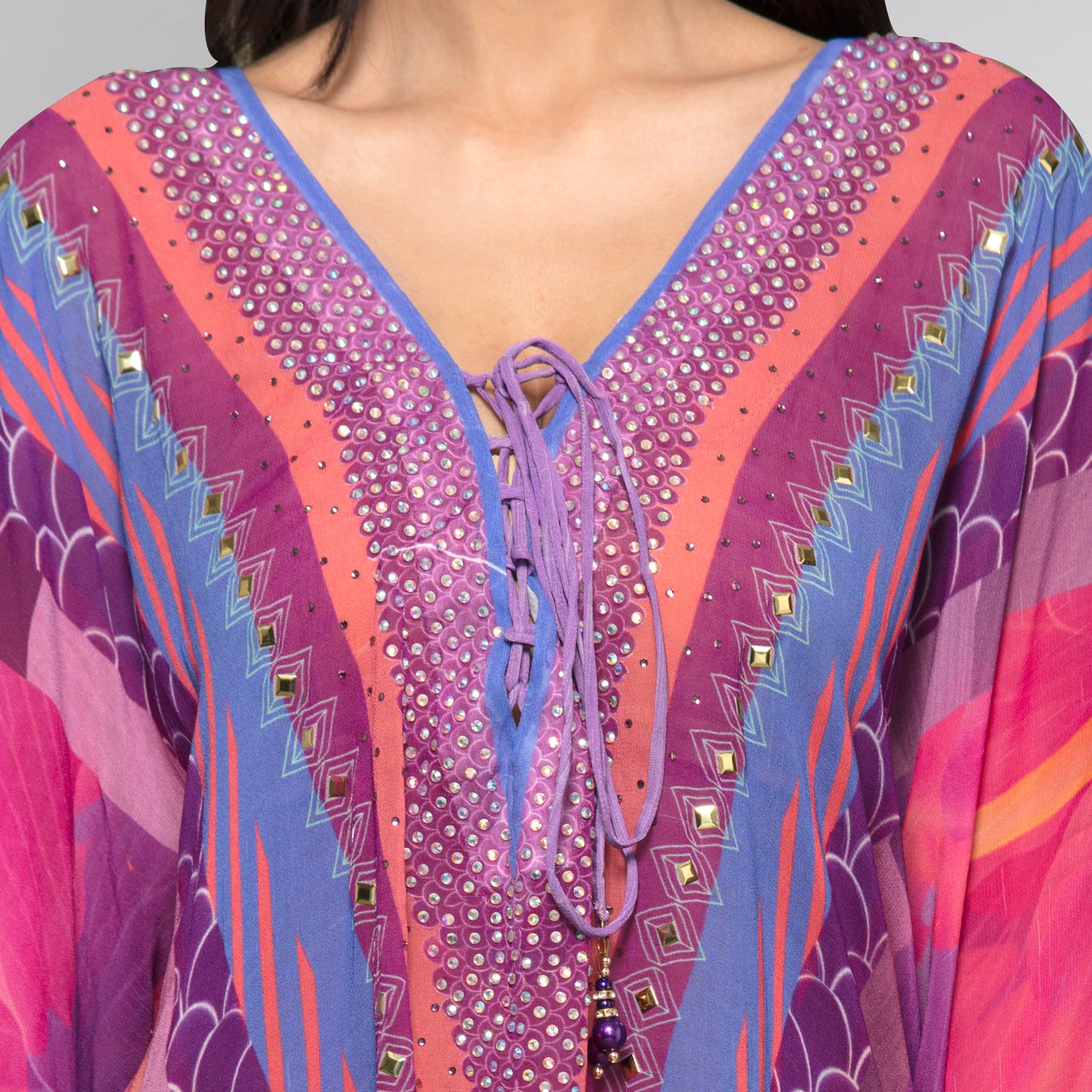 Pink and Purple Embellished Floral Tunic