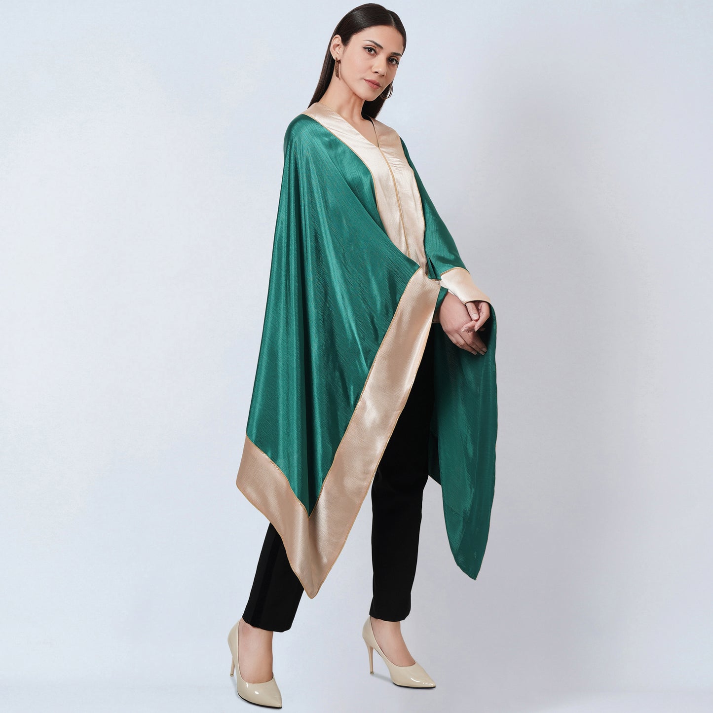 Forest Green Asymmetrical Tunic with Gold Border