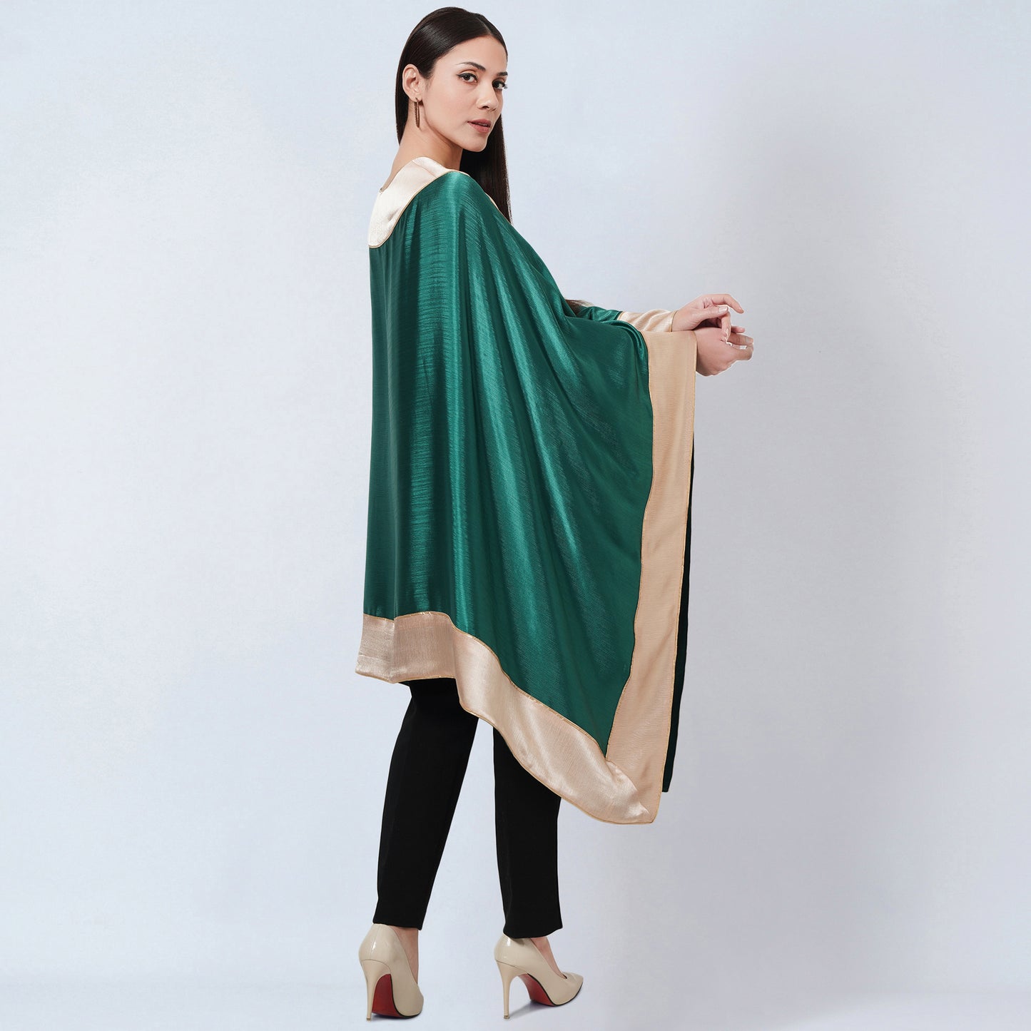 Forest Green Asymmetrical Tunic with Gold Border