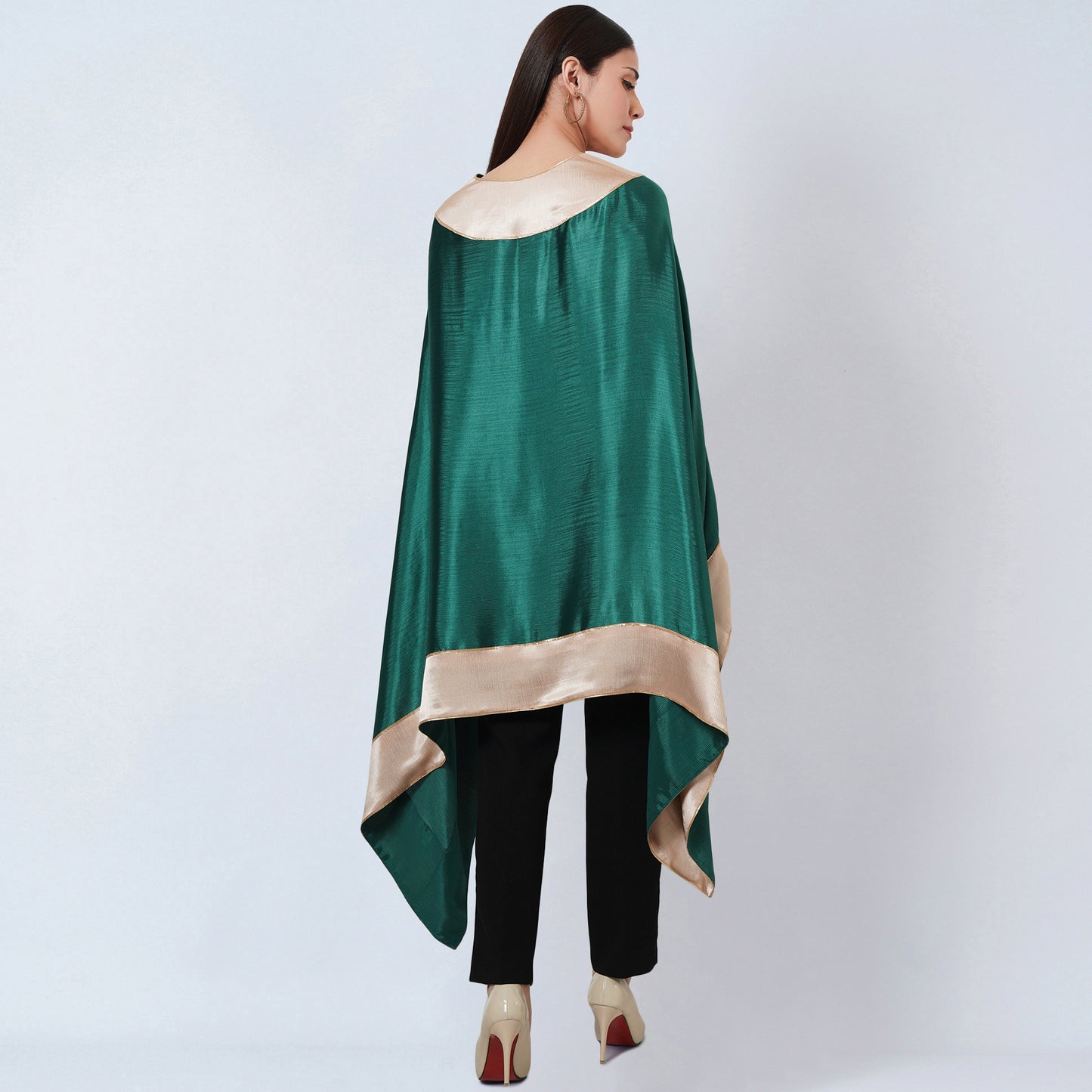 Forest Green Asymmetrical Tunic with Gold Border