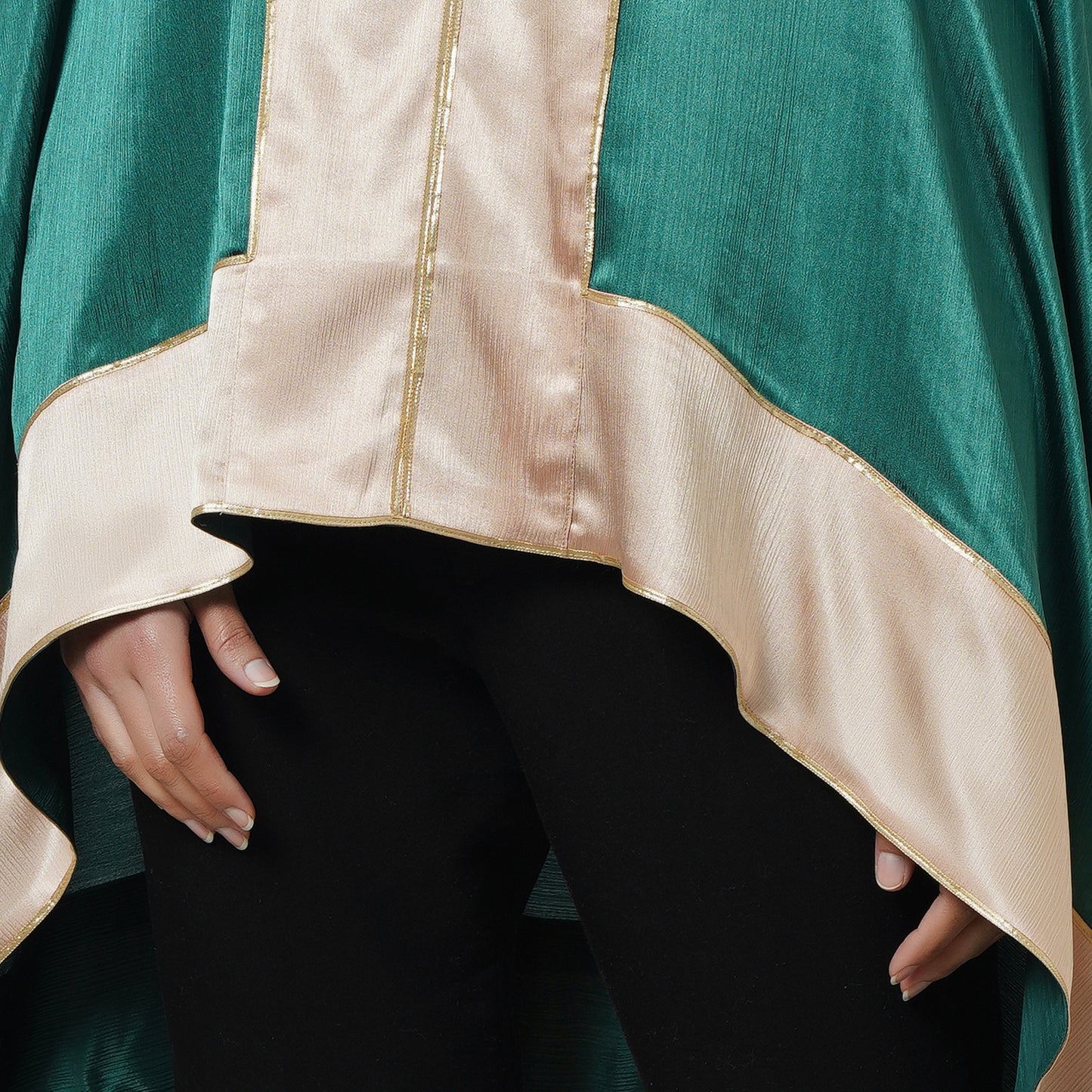 Forest Green Asymmetrical Tunic with Gold Border