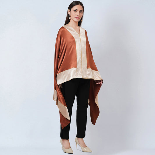 Russet Satin Asymmetrical Tunic with Gold Border