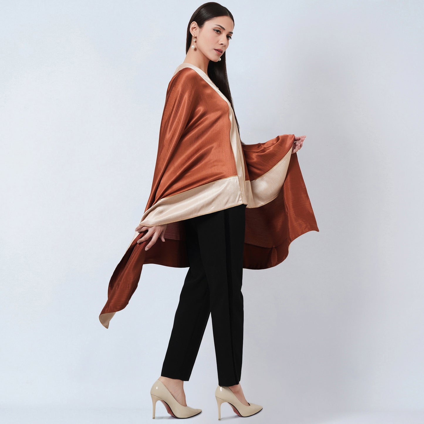 Russet Satin Asymmetrical Tunic with Gold Border
