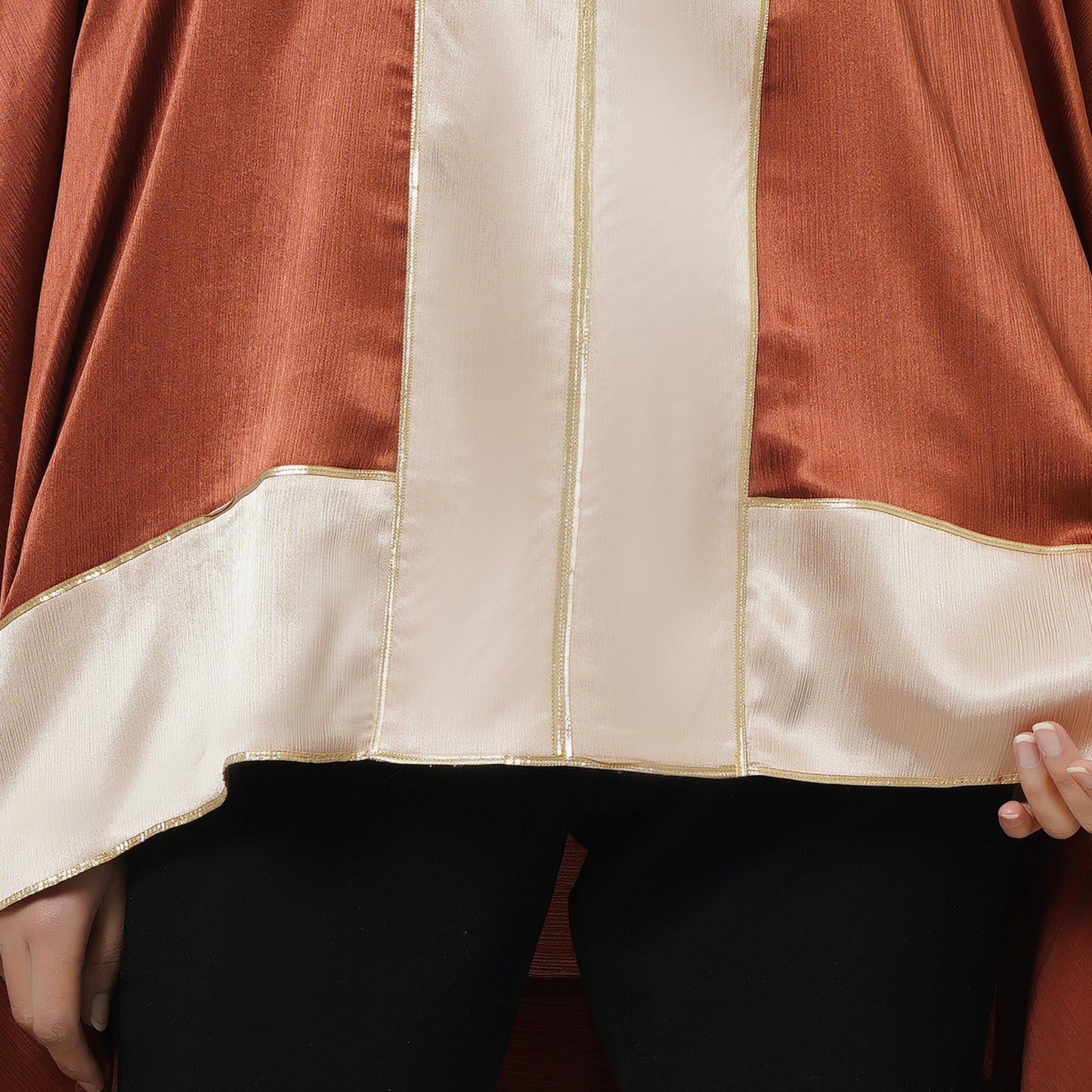 Russet Satin Asymmetrical Tunic with Gold Border