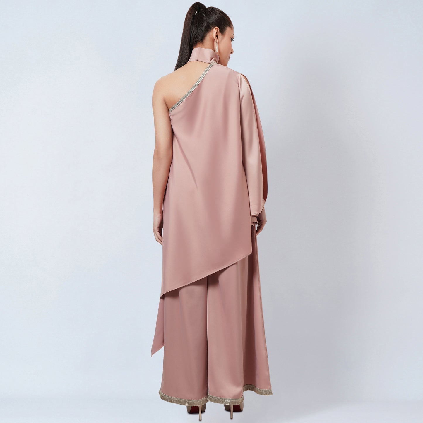 Powder Pink One-Shoulder Asymmetric Tunic