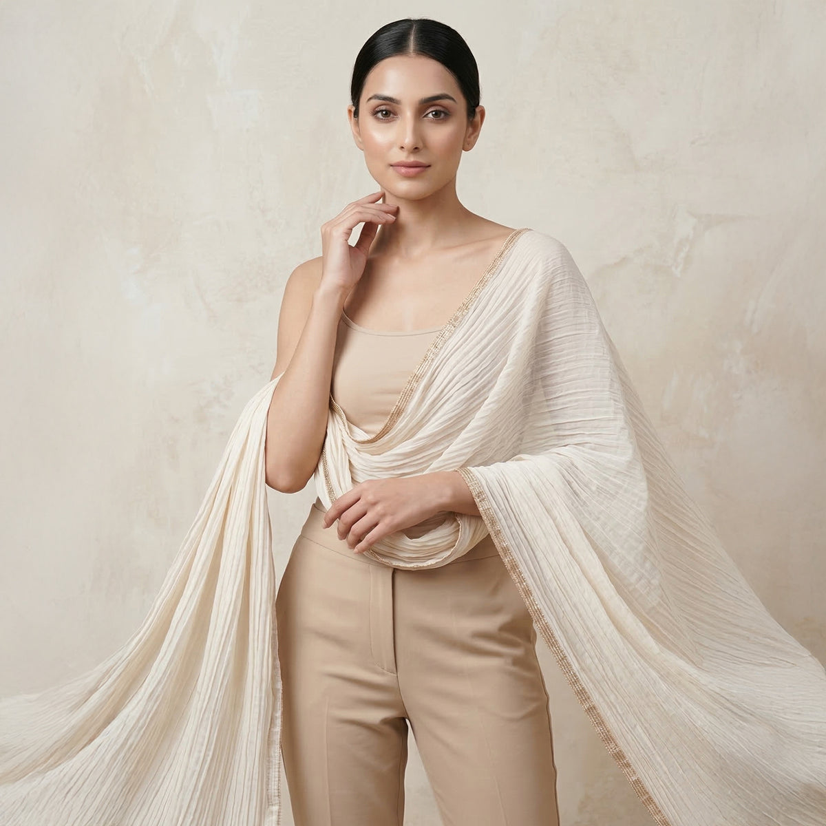 Ivory Dupatta for Women – Cotton Cambric | First Resort by Ramola Bachchan