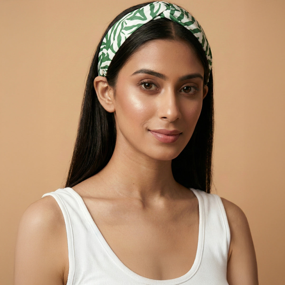 White And Green Zebra Print Headwear for Women – Polyester Satin | First Resort by Ramola Bachchan