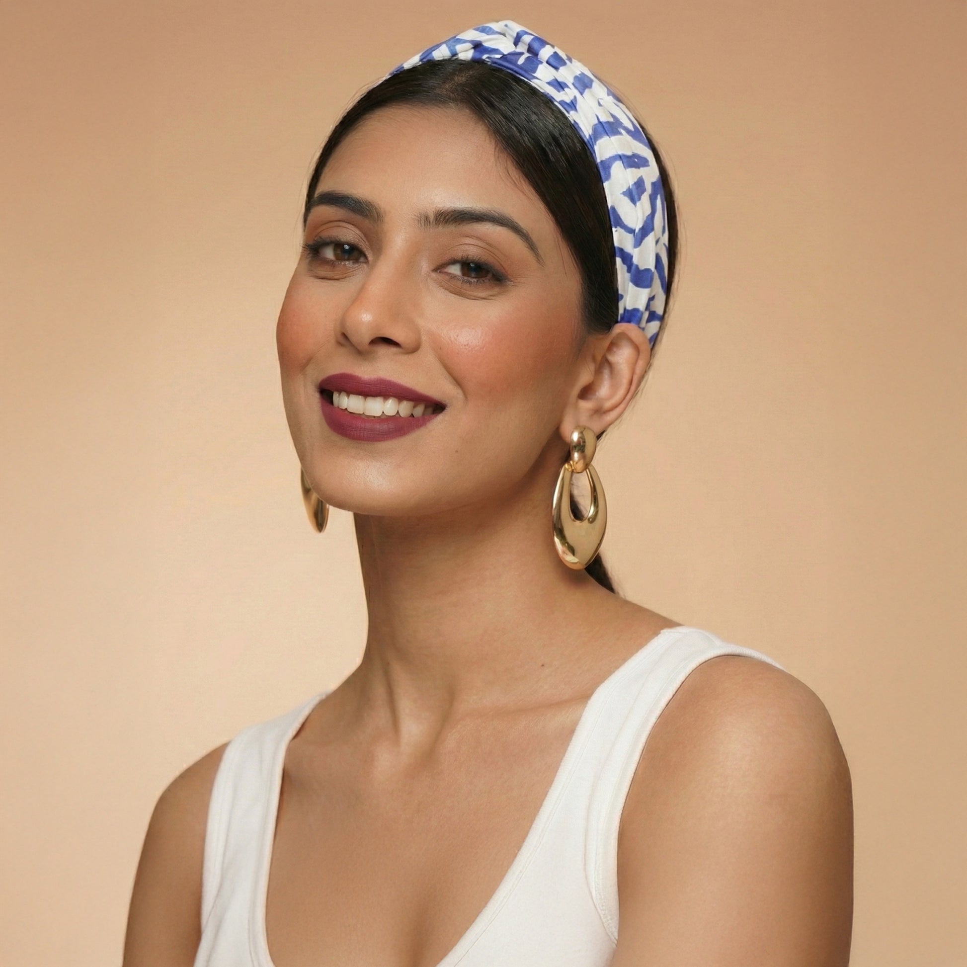 White And Navy Blue Zebra Print Headwear for Women – Polyester Satin | First Resort by Ramola Bachchan