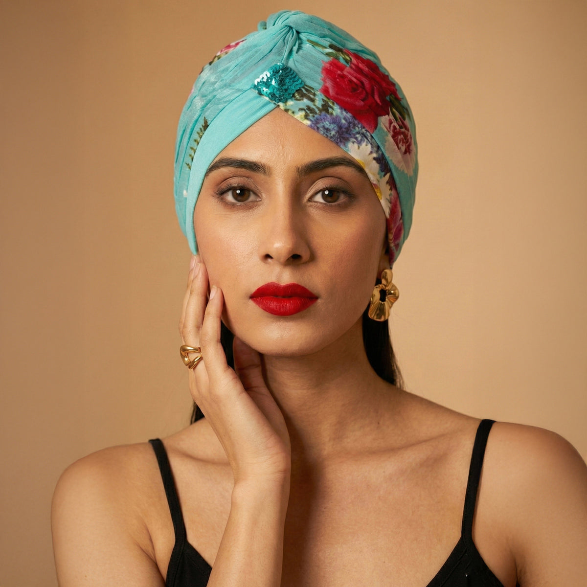 Blue Floral Print Headwear for Women – Viscose Crepe | First Resort by Ramola Bachchan