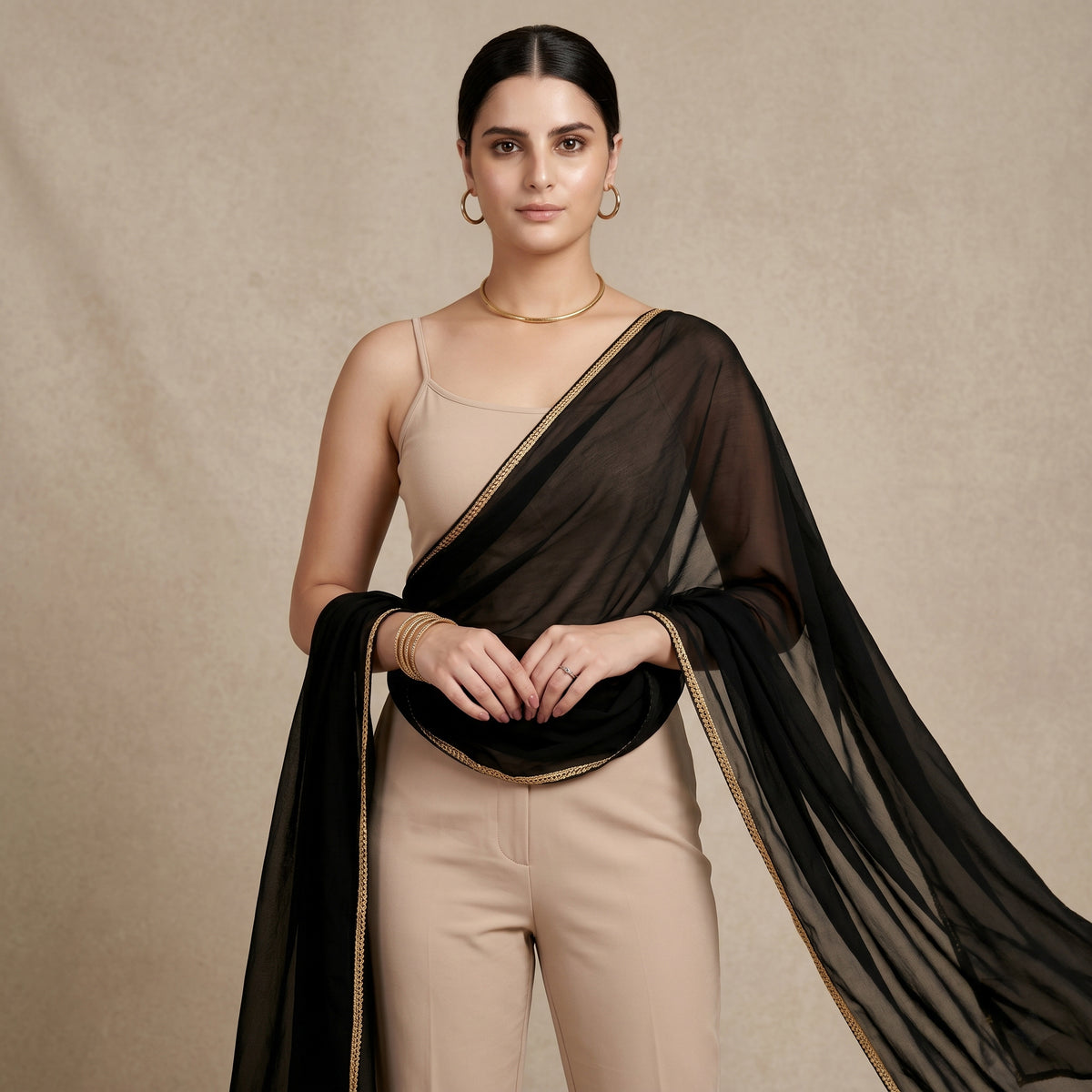 Black Dupatta for Women – Viscose Georgette | First Resort by Ramola Bachchan