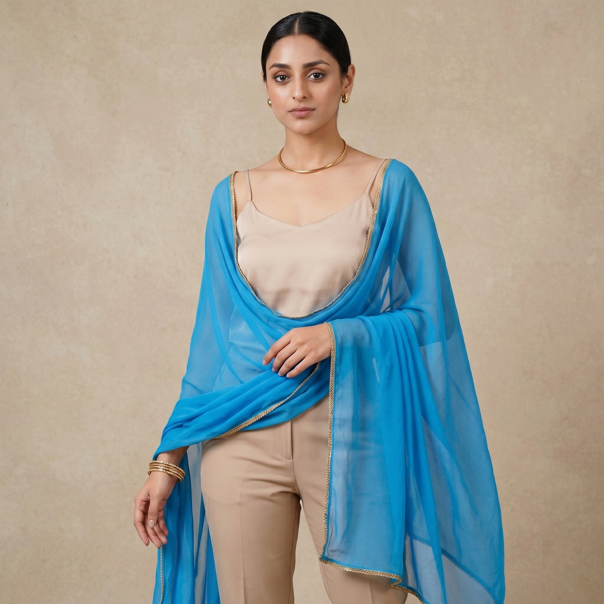 Blue Dupatta for Women – Viscose Georgette | First Resort by Ramola Bachchan