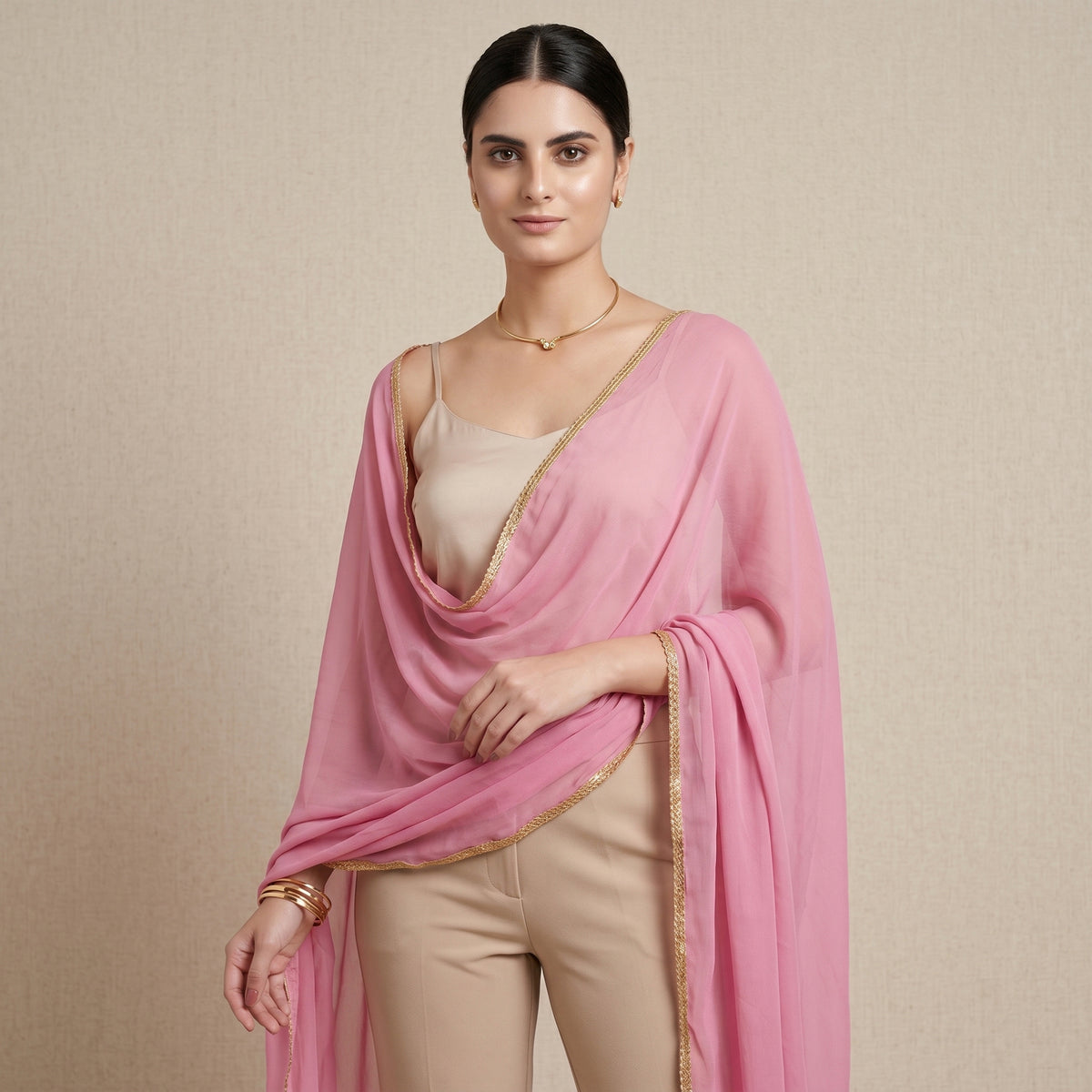 Pink Dupatta for Women – Viscose Georgette | First Resort by Ramola Bachchan