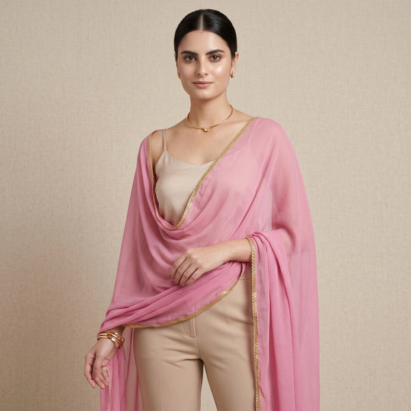 Pink Dupatta for Women – Viscose Georgette | First Resort by Ramola Bachchan