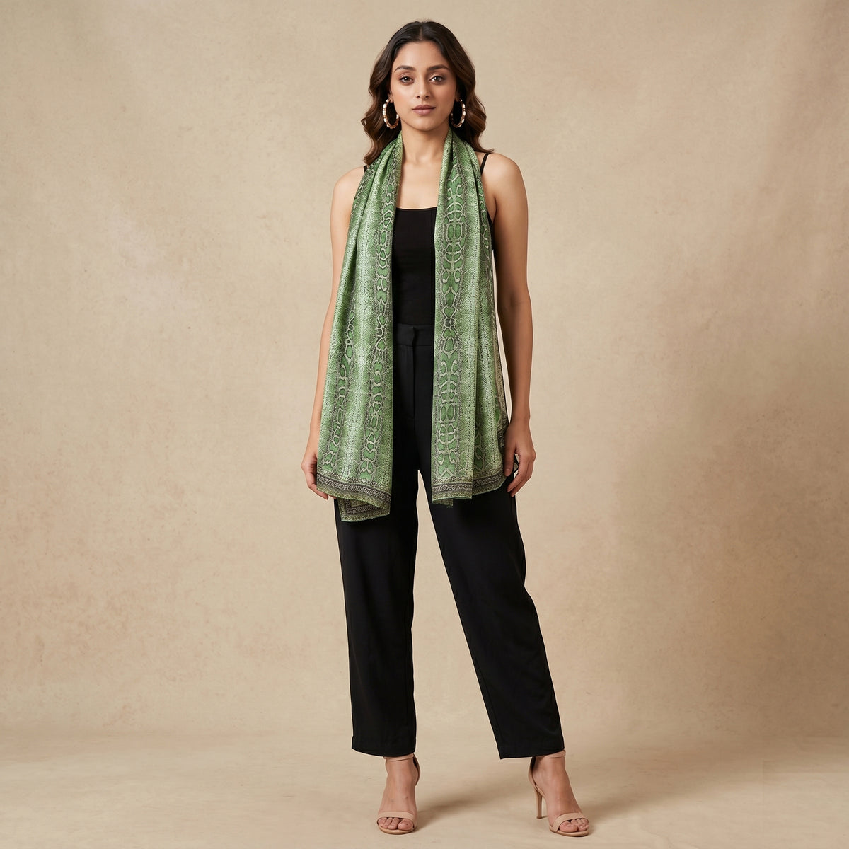 Green Animal Print Stole for Women – Viscose Georgette | First Resort by Ramola Bachchan