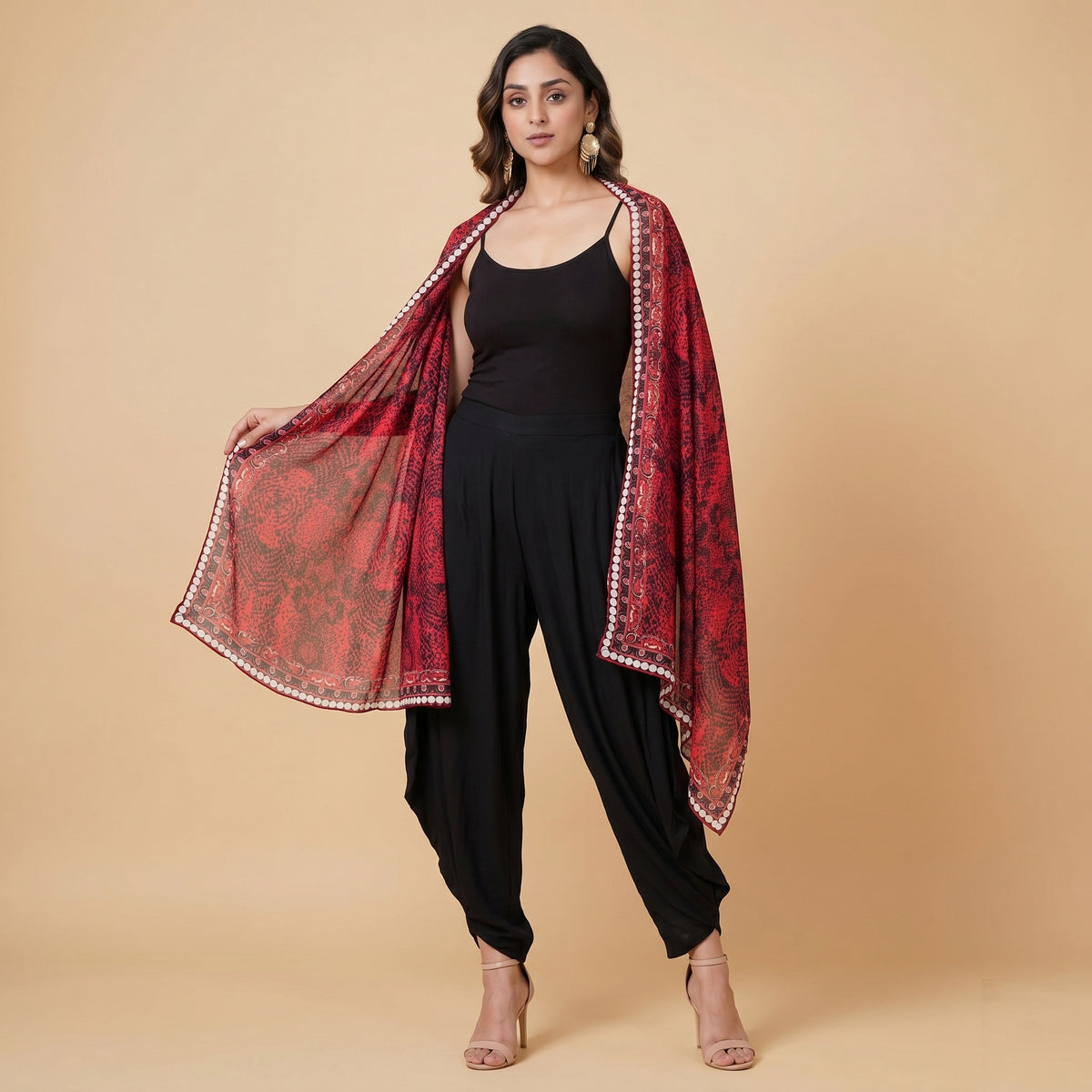 Red Animal Print Stole for Women – Viscose Georgette | First Resort by Ramola Bachchan