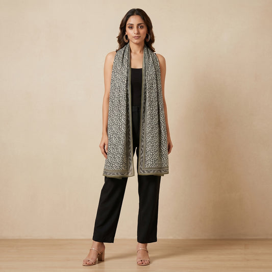 Green Animal Print Stole for Women – Polyester Georgette | First Resort by Ramola Bachchan