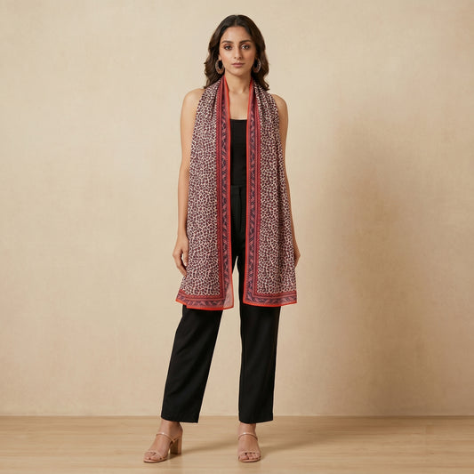 Red Animal Print Stole for Women – Polyester Georgette | First Resort by Ramola Bachchan