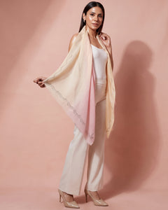 Pink and Cream Ombre Embellished Cashmere Stole