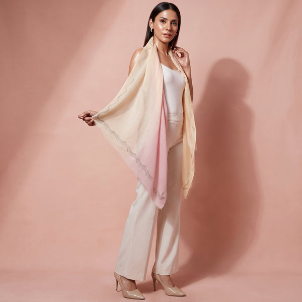 Pink And Cream Tie And Dye Stole for Women – Embellished | First Resort by Ramola Bachchan