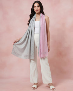 Pink and Grey Ombre Embellished Cashmere Stole