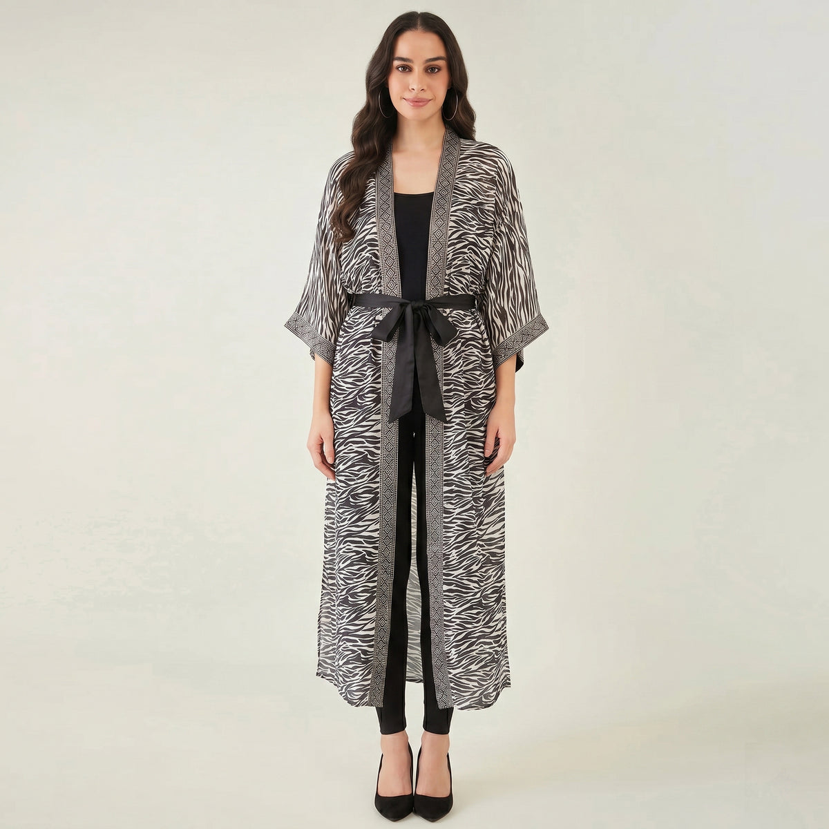 Black And White Animal Print Cover-Up for Women – Embellished | First Resort by Ramola Bachchan