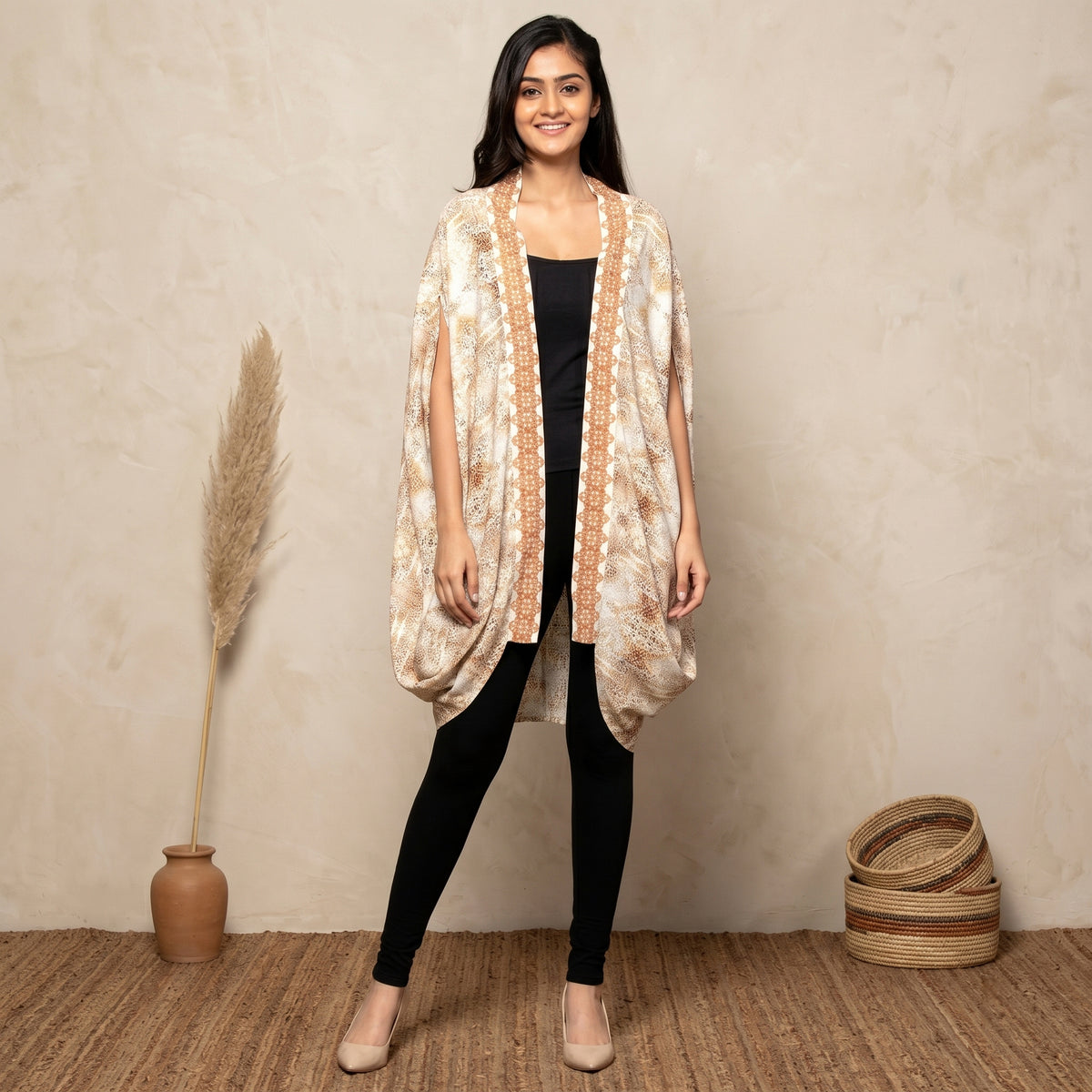 Beige Animal Print Cover-Up for Women – Embellished | First Resort by Ramola Bachchan