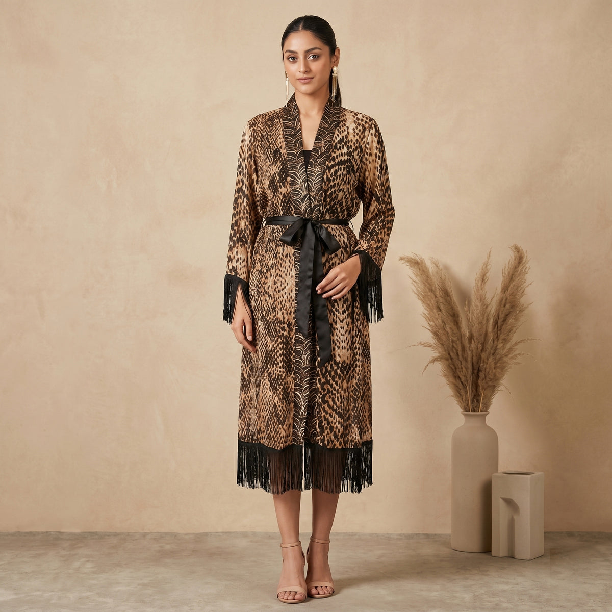 Brown Animal Print Cover-Up for Women – Embroidered | First Resort by Ramola Bachchan