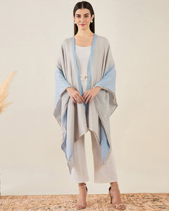 Grey and Sky Blue Ombre Cashmere Cape