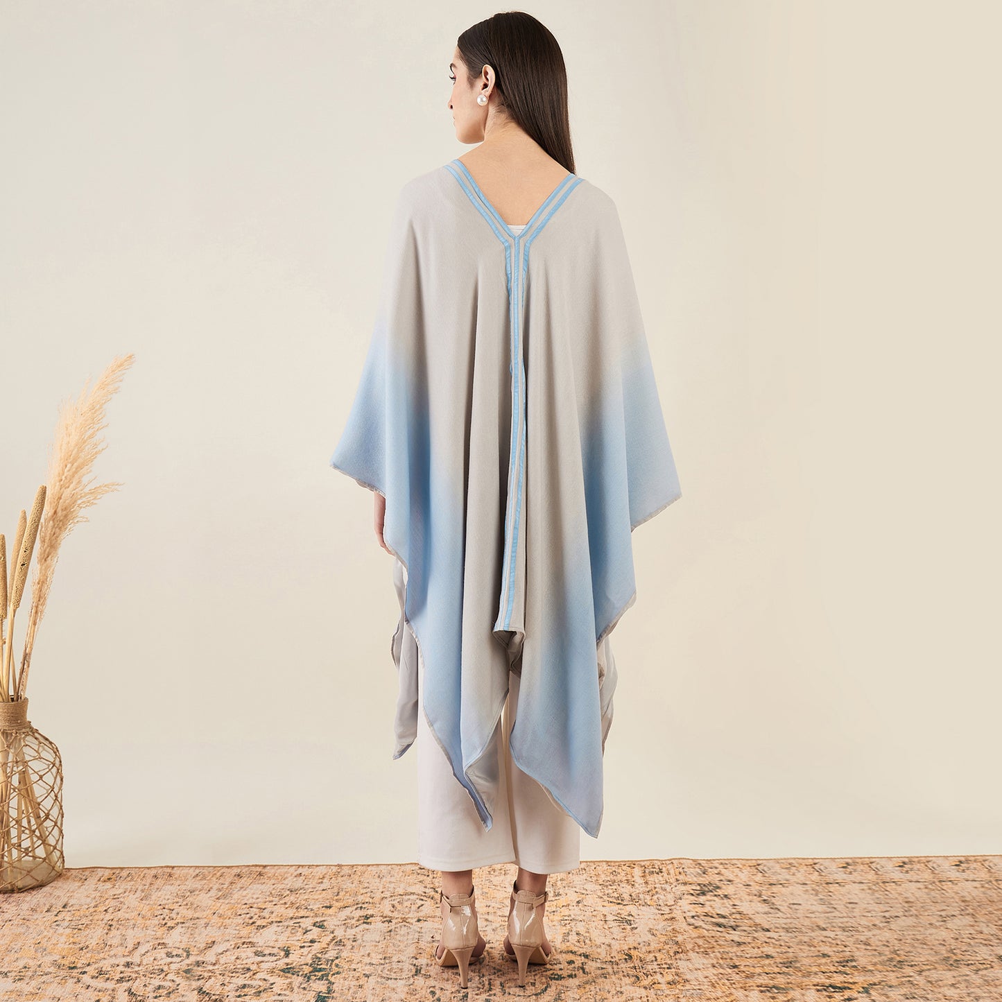 Grey and Sky Blue Ombre Cashmere Cape