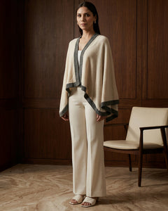 Cream and Grey Short Knitted Cashmere Cape