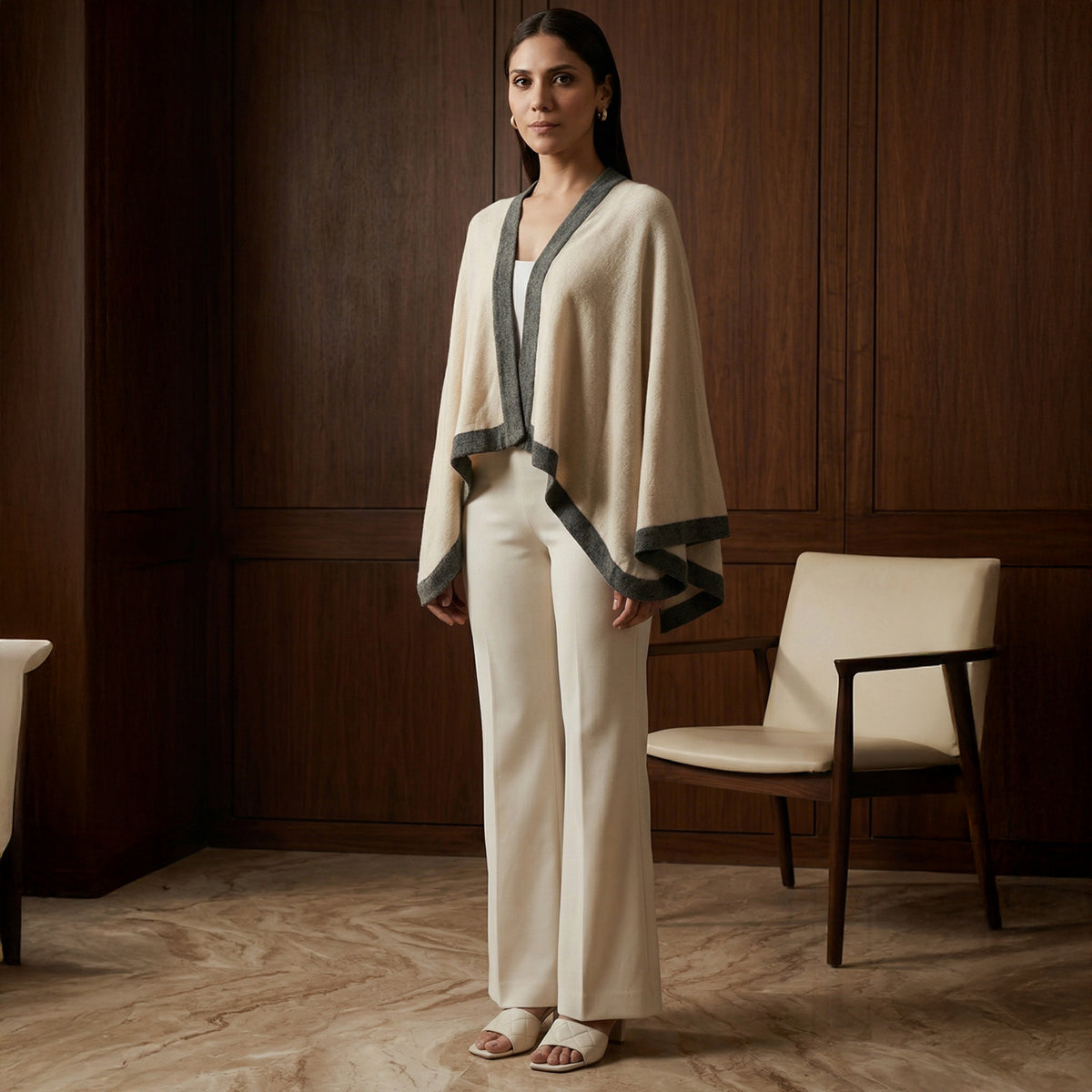 Cream And Grey Cover-Up for Women – Cashmere | First Resort by Ramola Bachchan
