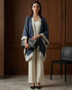 Blue and Grey Long Knitted Cashmere Cape