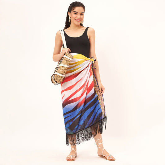 Multicoloured Zebra Print Long Sarong