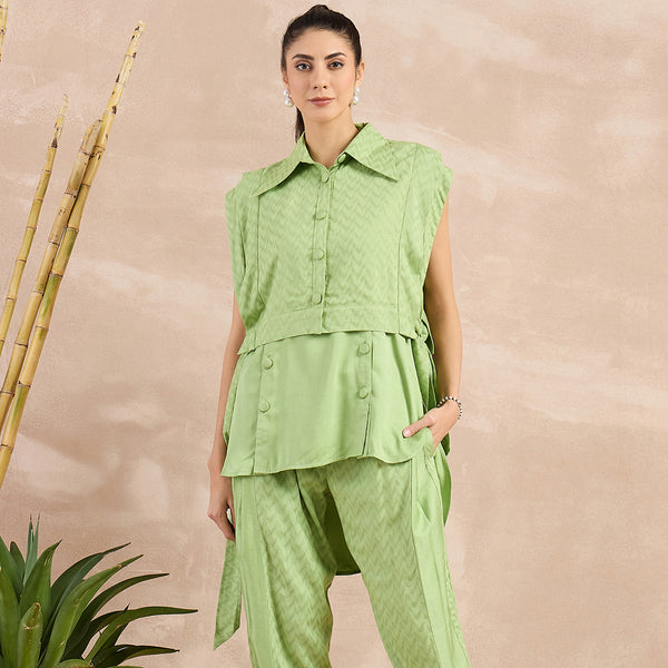 Pastel Green Textured Cover-Up for Women – 100% Sugarcane | First Resort by Ramola Bachchan
