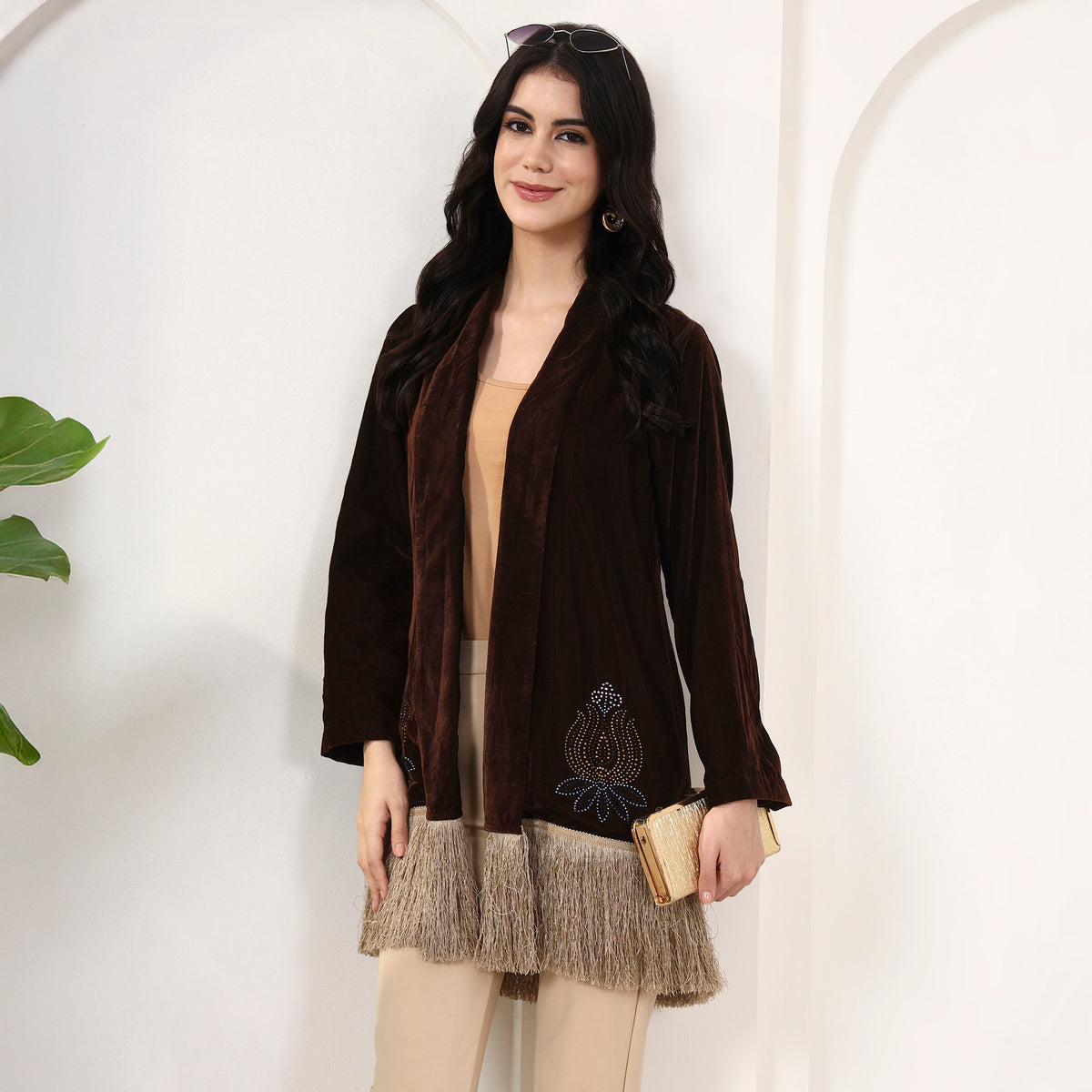 Brown Cover-Up for Women – Micro Velvet – Back View | First Resort by Ramola Bachchan