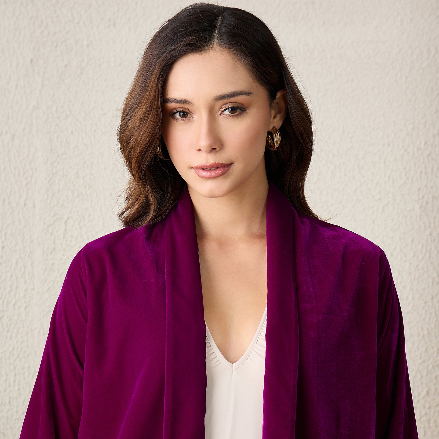 Magenta Crystal Embellished Shrug with Fringes