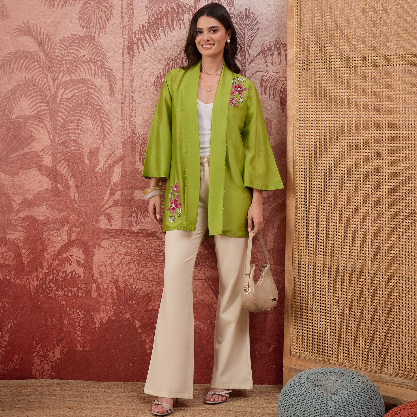 Light Green Floral Hand Embroidered Shrug