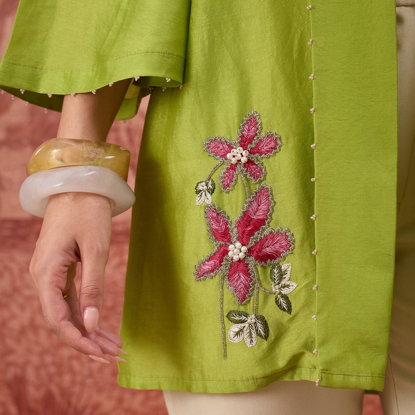 Light Green Floral Hand Embroidered Shrug
