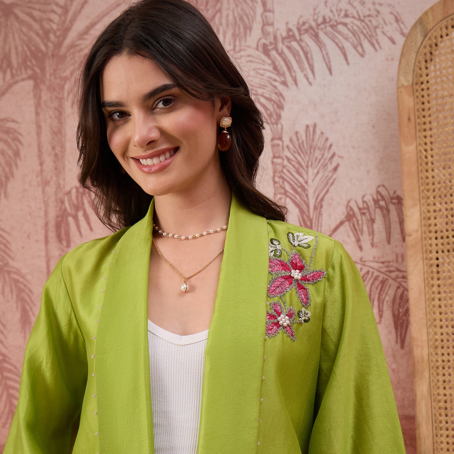 Light Green Floral Hand Embroidered Shrug